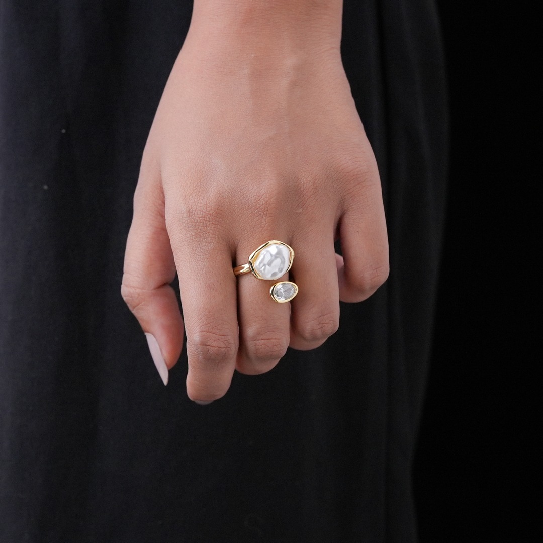Gold-Toned Ring with Mother-of-Pearl Accent
