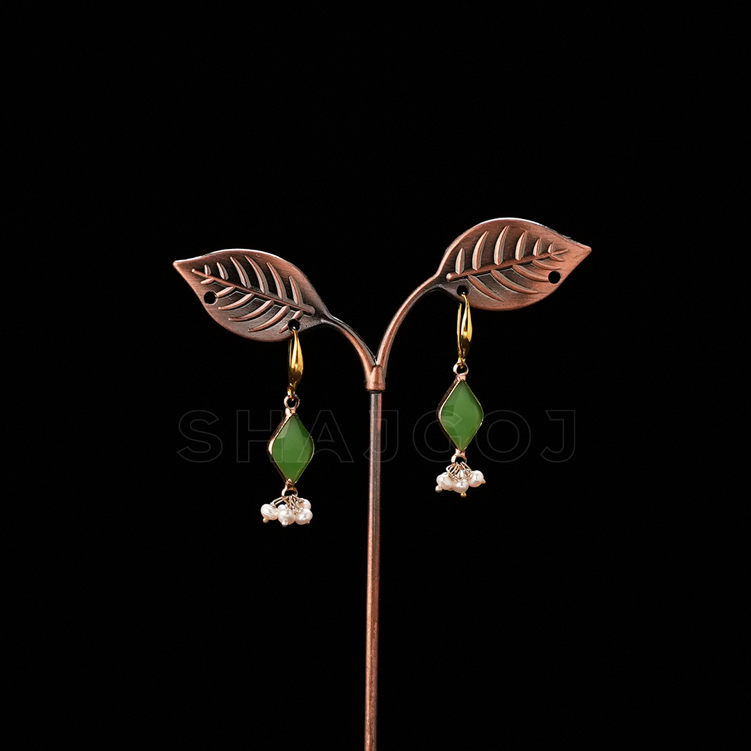 Emerald Pearl Hook Earrings